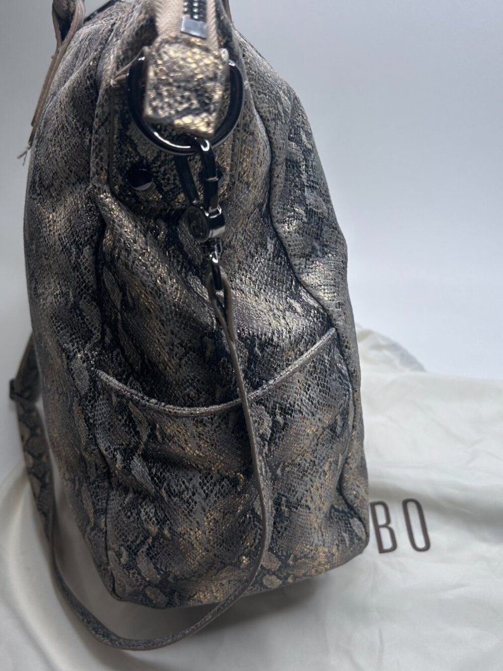 HOBO INTERNATIONAL Sheila Medium Satchel Crossbody Metallic Golden Snake Leather - Picture 9 of 11